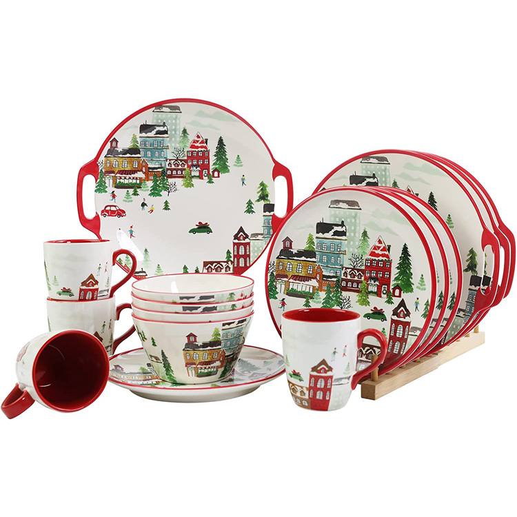 16 PCS Light-Weighted Christmas Melamine Dinnerware Set