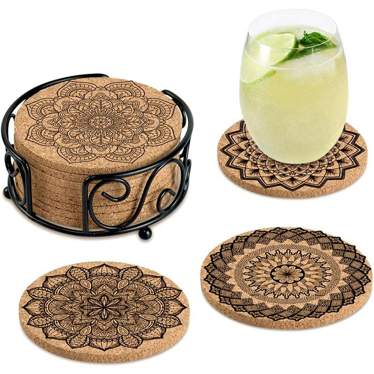 Frigus bibens Cork Coasters pone cum Holder