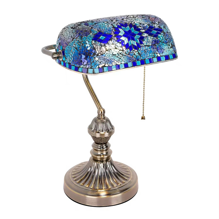 Decoration Stylus Glass Bankers Mosaic Style Table Lamp