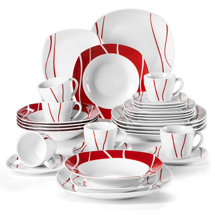 High Quality Luxuria Red White Porcelain Dinnerware Sets