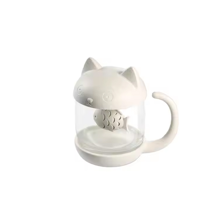 Officium tea calicem cum pisces infuser colatorium cattus-informibus vitrea