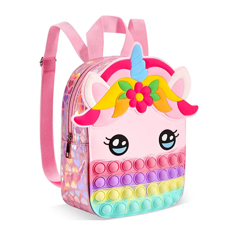 Silicone Toddler School Pera unicornis Pop It Backpack